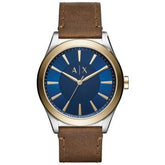 Armani Exchange Men’s Quartz Brown Leather Strap Blue Dial 44mm Watch AX2334